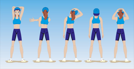 Illustration of a girl showing physical stretching exercisesのイラスト素材