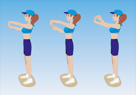 Illustration of a girl showing physical stretching exercisesのイラスト素材