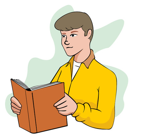 Illustration of person man reading book. Ideal for educational and training materials, institutionalのイラスト素材