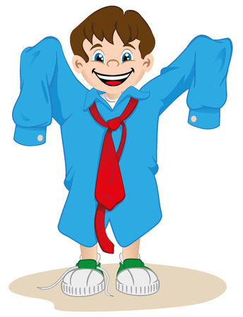 Boy using the father's shirtのイラスト素材