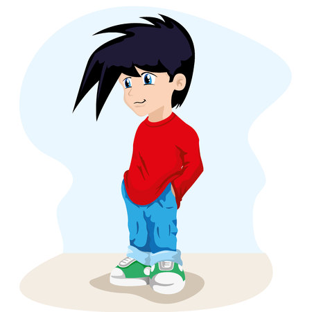 Illustration representing Child anime style standing with hands in pocketのイラスト素材