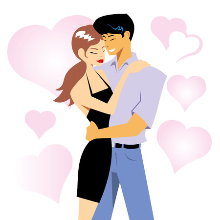 Illustration couple in love with heart and love. Ideal for catalogs, information and institutional materialsのイラスト素材