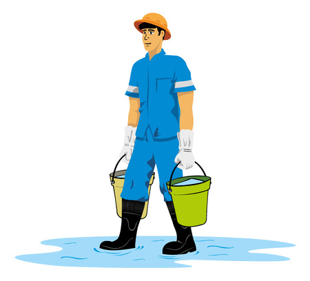 Employee person carrying buckets with water or glovesのイラスト素材