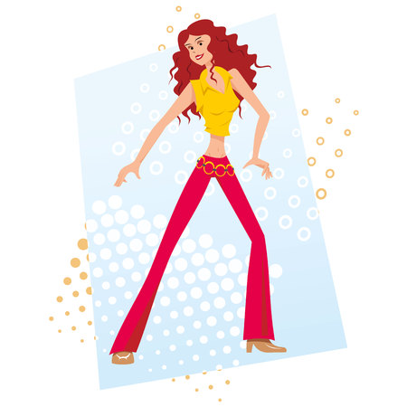 Illustration of a happy African descent girl dancing merrilyのイラスト素材