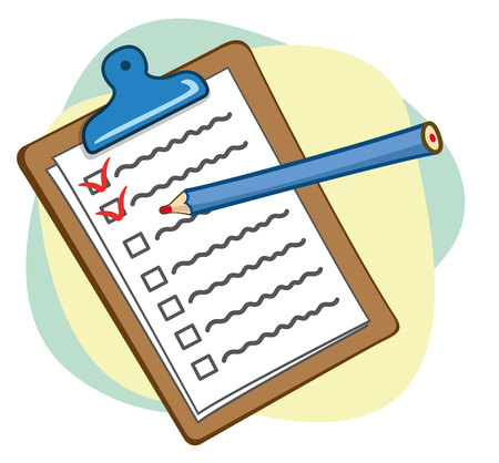 Illustration of office supplies, clipboard and pencil. Ideal for educational and institutional materialsのイラスト素材