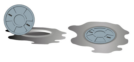 Illustration of manhole cover, sewer pipes. Ideal for training and institutional materialsのイラスト素材