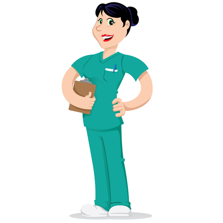 Female mascot bella caretaker, nurse. Ideal for educational and educational materialsのイラスト素材