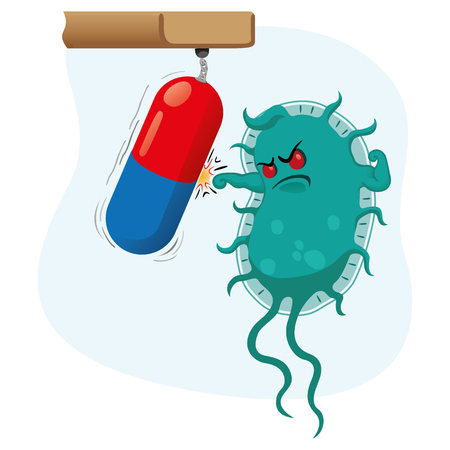 Cartoon representation of a superbug to microorganism, being strong and tough because of drug or antibiotic. Ideal for informative and medicinal materialsのイラスト素材