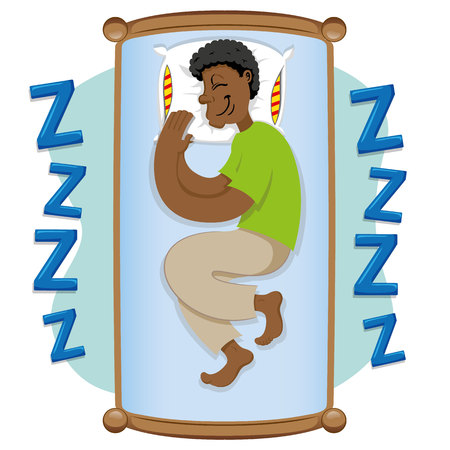 Afro-descendant man, sleeping peacefully. Ideal for informational and institutional related to medicine.のイラスト素材