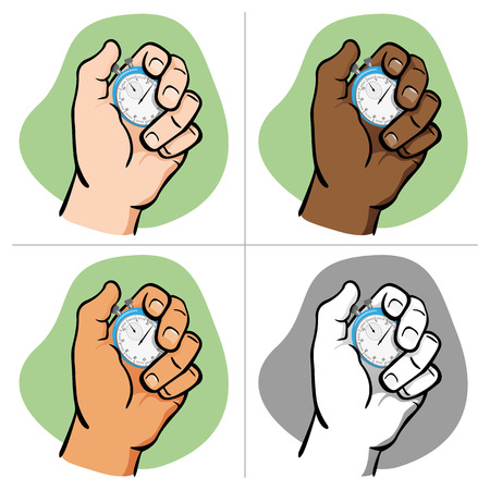 Close-up, hand holding a stopwatch, timing, ethnic. Ideal for educational and institutional training materialsのイラスト素材