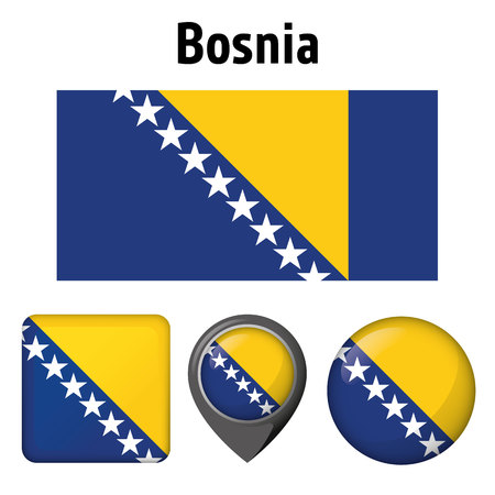 Illustration flag of Bosnia, and several icons. Ideal for catalogs of institutional materials and geographyのイラスト素材
