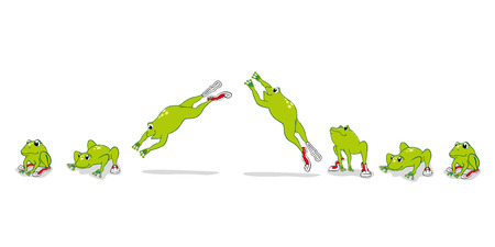 Frame-by-frame motion illustration and a jumping frog. Ideal for educational and cultural materialsのイラスト素材