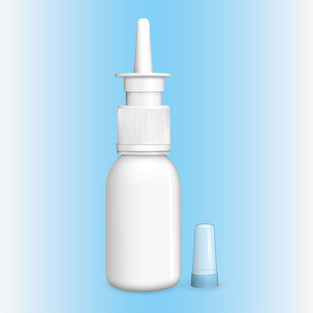 Illustration of an item object, medicament, white, frontal nasal spray bottle. Ideal for product catalogs and informational cosmeticsの素材 [FY310123538175]