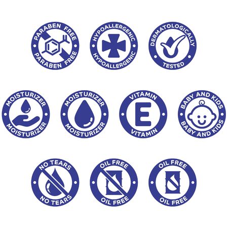 Icon illustration, various for cosmetics and packaging. Ideal for catalogs, cosmetics and institutional newslettersのイラスト素材