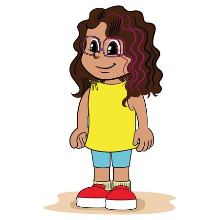 Illustration depicting a long curly hair brunette girl. Ideal for catalogs, newsletters and institutional materialsのイラスト素材