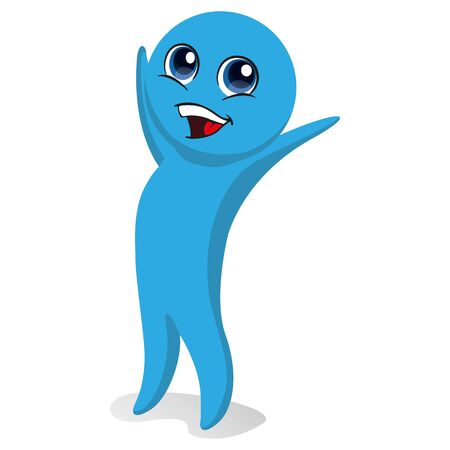 Blue color mascot illustration, with celebrating pose, arms up. Ideal for catalogs, newsletters and institutional materialのイラスト素材