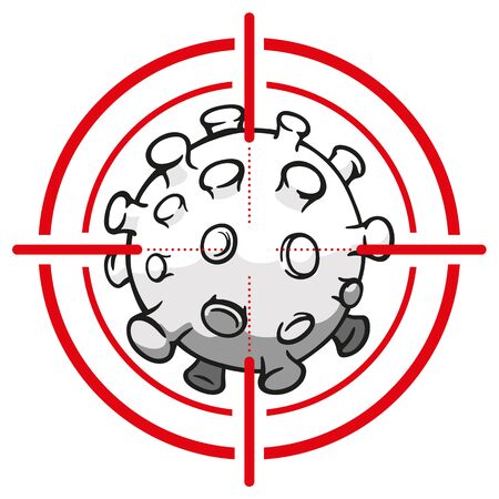 Illustration cartoon with crosshairs over corona virus a microorganism, COVID-19, H1N1, disinfection, sterilization or sanitization. Ideal for educational and institutional materialのイラスト素材