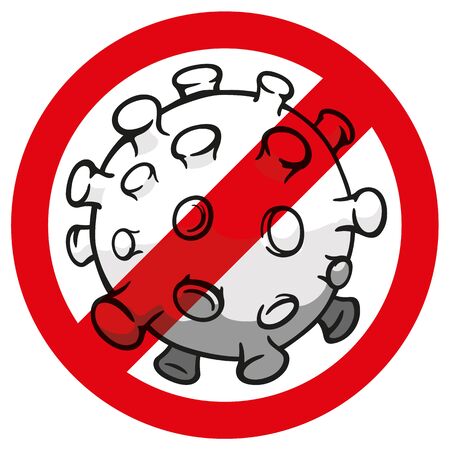 Illustration cartoon prohibited corona virus a microorganism, disinfection, sterilization or sanitization. Ideal for educational and institutional materialのイラスト素材