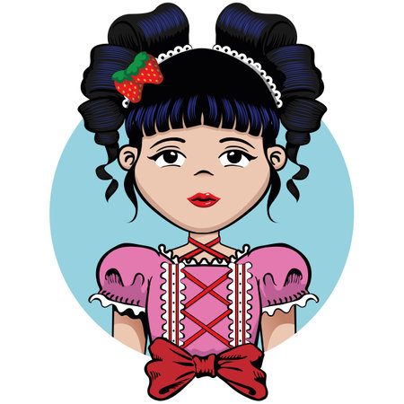 Girl with curly black hair and bow. Ideal for educational and institutional materialsのイラスト素材