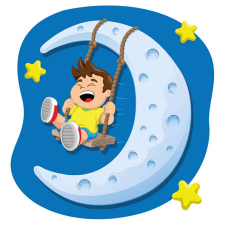 Illustration represents a child playing swing on the moon. Idea for educational materialsのイラスト素材