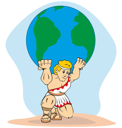 Illustration is a mythology, Titan Atlas carrying the world on his back. Ideal for concept of Greek culture and weightのイラスト素材