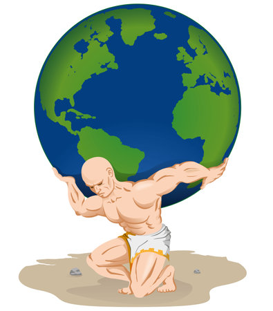 Illustration is a mythology, Titan Atlas carrying the world on his back. Ideal for concept of Greek culture and weightのイラスト素材