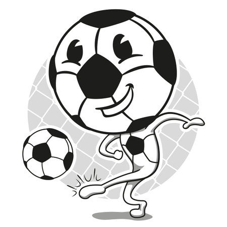 soccer ball mascot illustration kicking ball. Ideal for educational and advertising materialsのイラスト素材