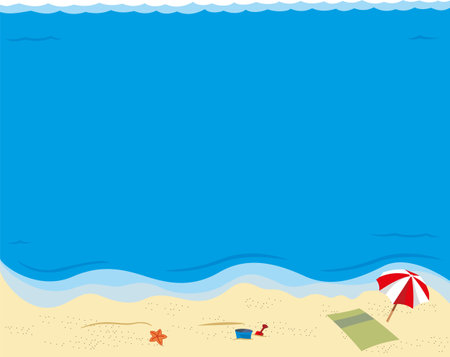 Illustration of a tropical landscape of a beach in summer. ideal for institutional and educational material.のイラスト素材
