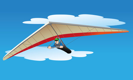 Illustration depicts a person flying a hang glider. Ideal for materials on radical and institutional sportsのイラスト素材