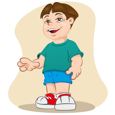 Illustration is a child with down syndrome disorder, ideal for educational support materials and institutionalのイラスト素材