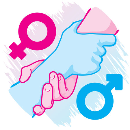 Illustration of an icon symbol hands leaning holding female heterosexual couple. Ideal for catalogs, informative and institutional materialのイラスト素材