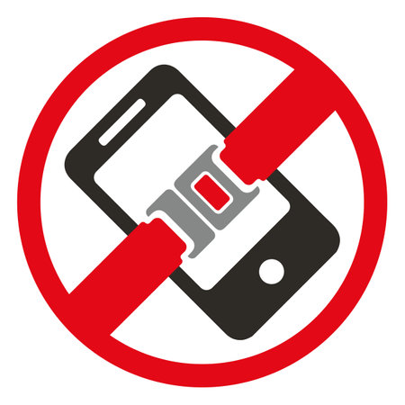 Icon sign prohibiting cell phones while driving in traffic. Ideal for informative and educational materialsのイラスト素材