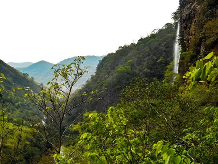 Mountain landscape with trees and waterfall | Mountain landscape with trees and waterfall