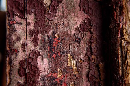 Rustic barn wood with peeling and flaking paint.  Background, texture, or overlay.  Brown, Red,...