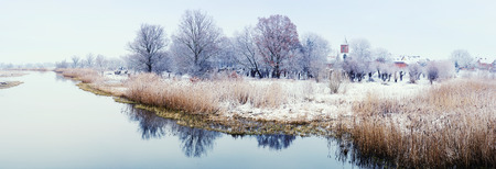 Winter landscape on the Havel River (Germany). Village glpE at Havel countryの写真素材