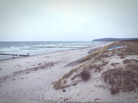 Beach of hiddensee isle with stormy weather.の写真素材