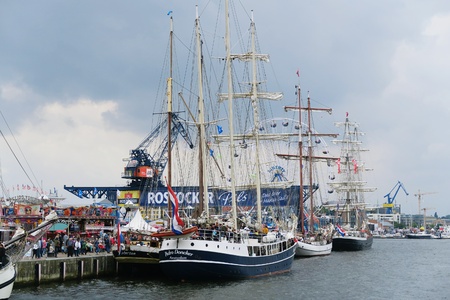 ROSTOCK, Mecklenburg-Vorpommern/ GERMANY AUGUST 13 2016: Hansesail in Warnemuende and Rostock harbor with lots of sailing ship from all over the world.のeditorial素材