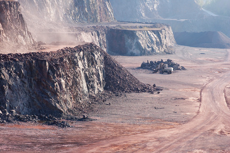 aerial view over a quarry hole. mining industry