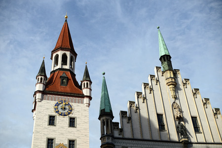 tower of the old town hall next to Marienplatz and Viktualienmarkt at Munich (Bavaria, Germany).の写真素材
