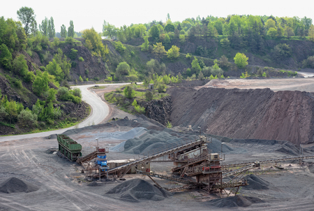 stone crusher in porphyry surface mine. hdr image