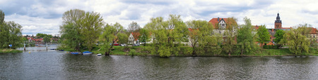 HAVELBERG, SAXONY-ANHALT/ GERMANY May 01 2015: Cityscape of Havelberg with Havel River with the St....