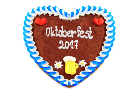Oktoberfest Gingerbread heart 2017 on white isolated background.の写真素材