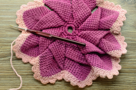 crocheting colorful pink oven cloth. handmade.の写真素材