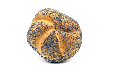 tasty poppy seed bread roll on white isolated background. top viewの写真素材