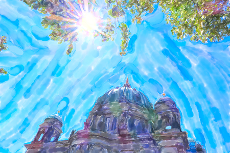 Watercolor illustration of  Berlin Cathedral. Sun is shining.の写真素材
