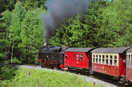 Brocken Mountain, Saxony-Anhalt / GERMANY - May 26 2019:  traditional brocken mountain locomotive is...