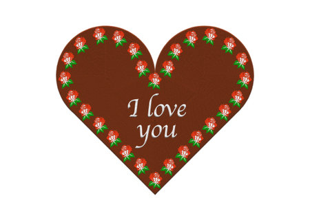 embroidered I Love You gingerbread heart with red rose.の写真素材