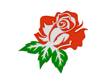 Embroidered rose in red at white background.の写真素材