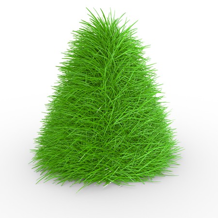 Three dimensional  of green grass cone, on a white backgroundの写真素材