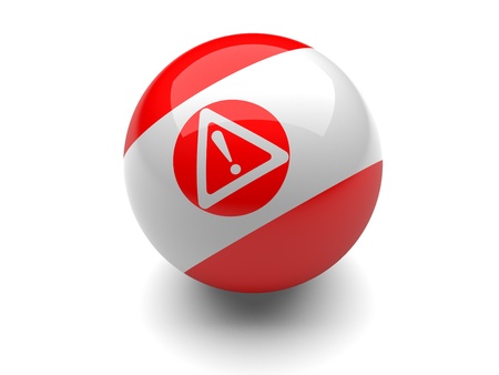 Billiard ball with exclamation sign on a white backgroundの写真素材